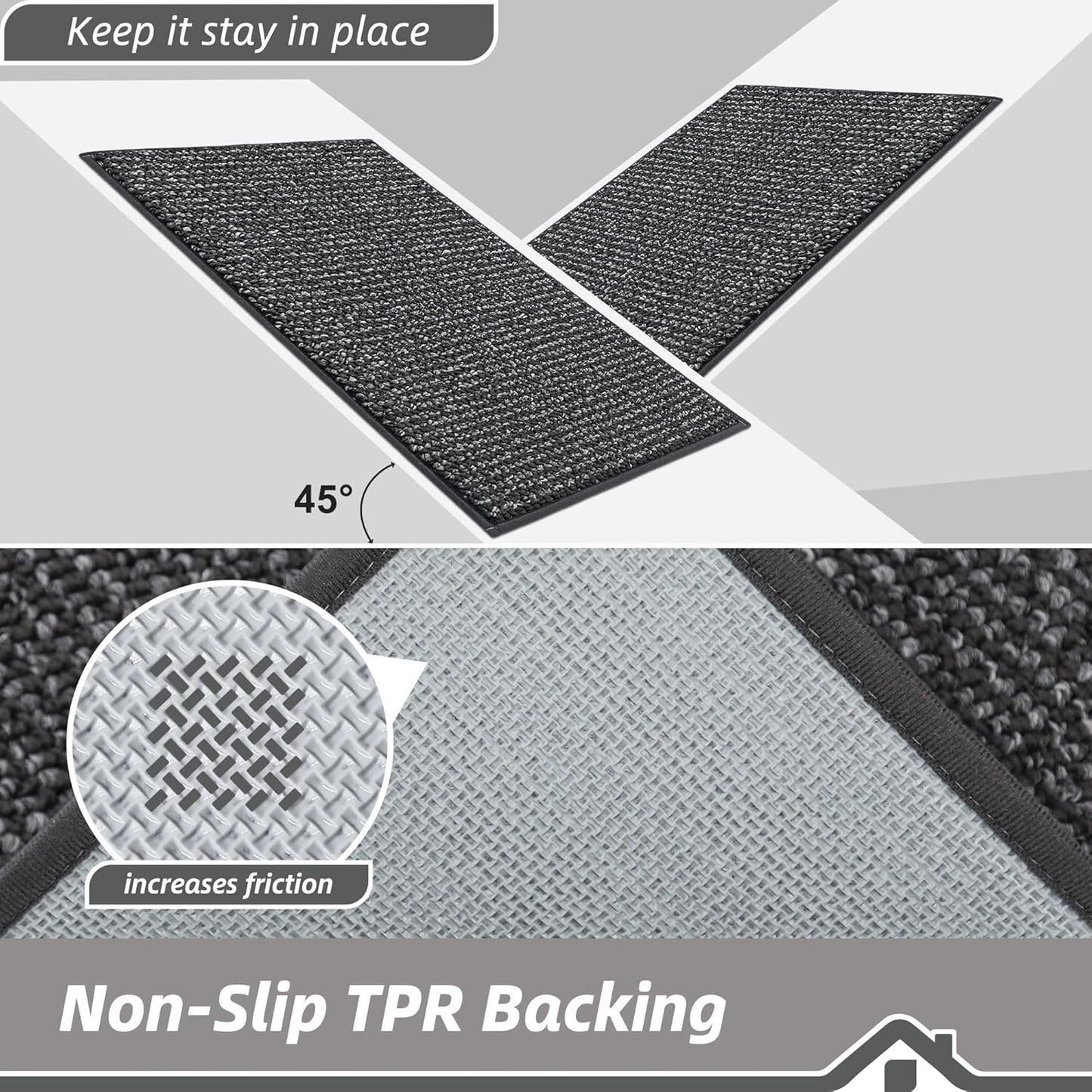 BEQHAUSE Dirt Trapper Door Mat 20" x 32", Non-Slip Washable Doormats Entrance Mat, Dirt Resistant and Absorbent Welcome Mat, Low Profile Floor Mats for Front Back Door and Entryway, Charcoal