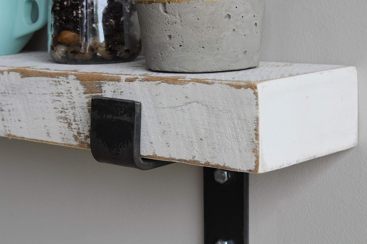 Urban Legacy Accent Shelves | Reclaimed Barn Plank | Set of 2 with Full Brackets (White Wash 30" x 7" x 2")