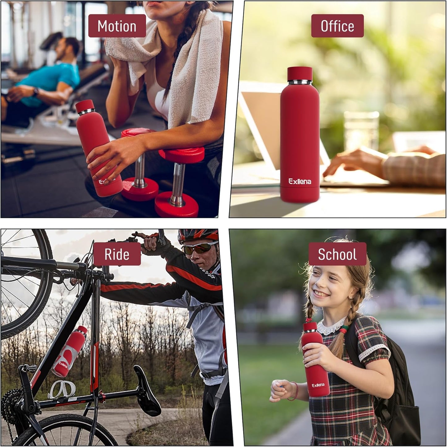 Slim Insulated Water Bottles for Travel 18oz with Clip, Double Wall Vacuum Stainless Steel Water Bottle Keeps Drinks Cold 24 Hrs/Hot 12 Hrs, 100% Leakproof, BPA Free(Red)