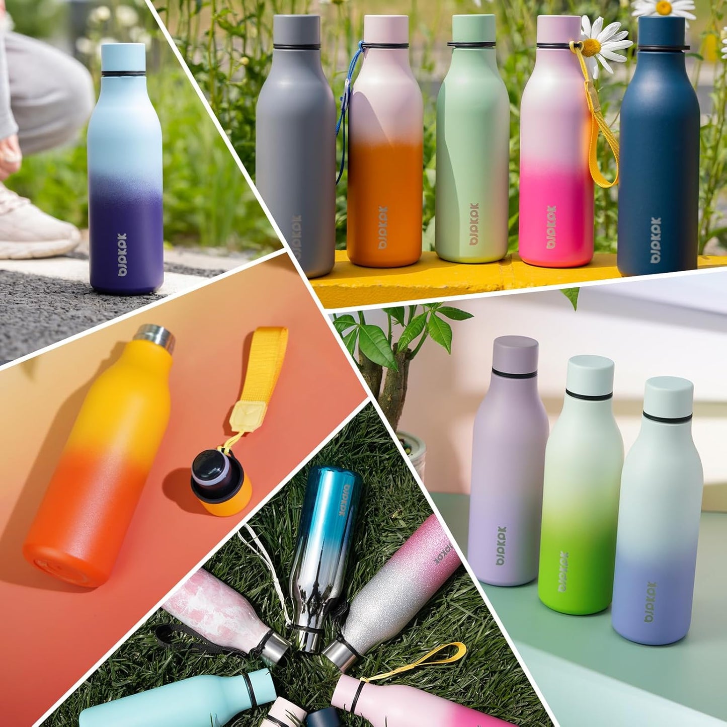 BJPKPK Insulated Water Bottles, 18 oz Stainless Steel Metal Water Bottle with Strap, BPA Free Leak Proof Thermos, Mugs, Flasks, Reusable Thermos for Sports & Travel, Mist Grey