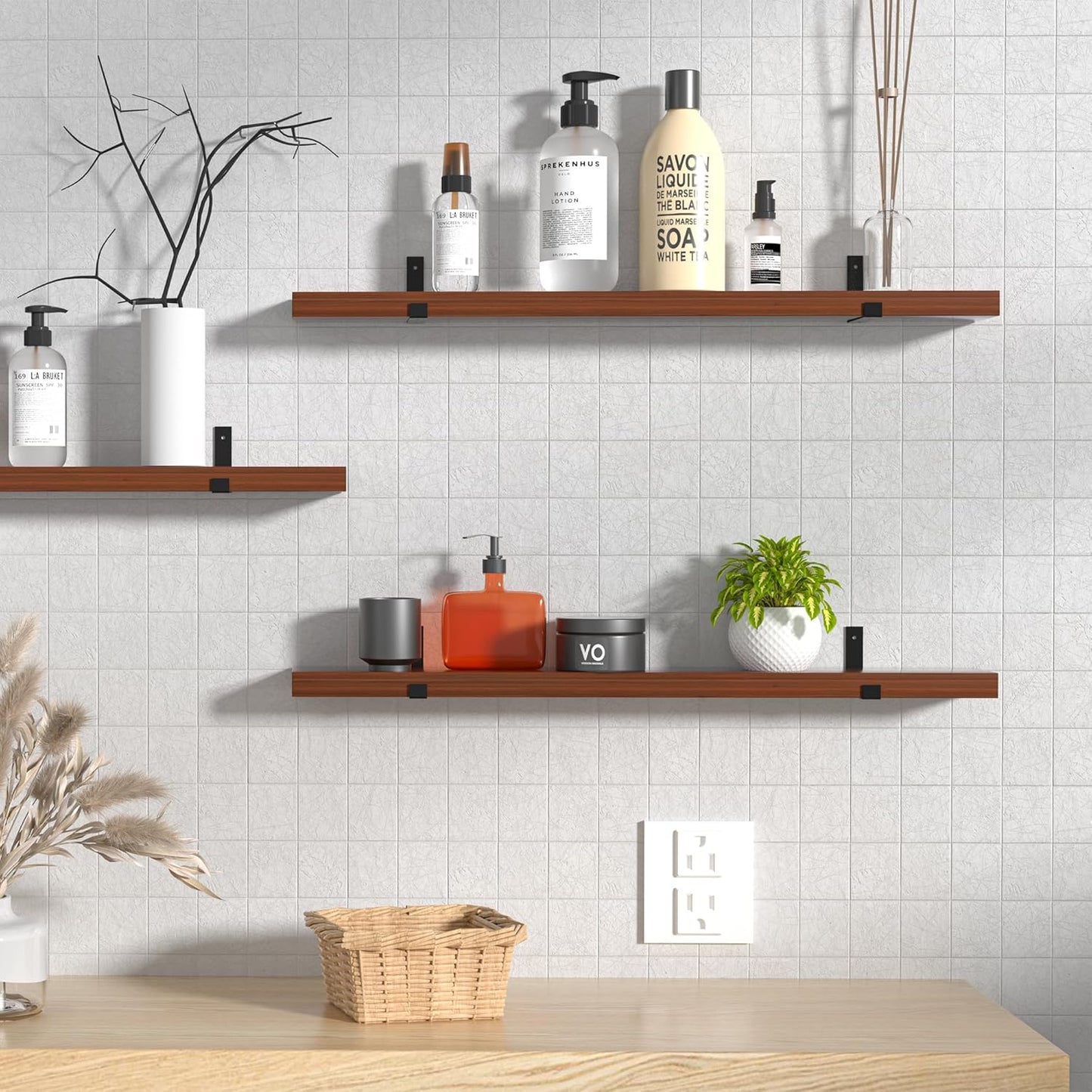 CONSDAN Floating Shelves for Wall Mounted Book Shelf Hanging Shelves Floating Bookshelf for Bedroom, Bathroom, Living Room, Kitchen USA Grown Solid Hardwood, Dark Maple 30x7.5x1.5 in (Set of 2)