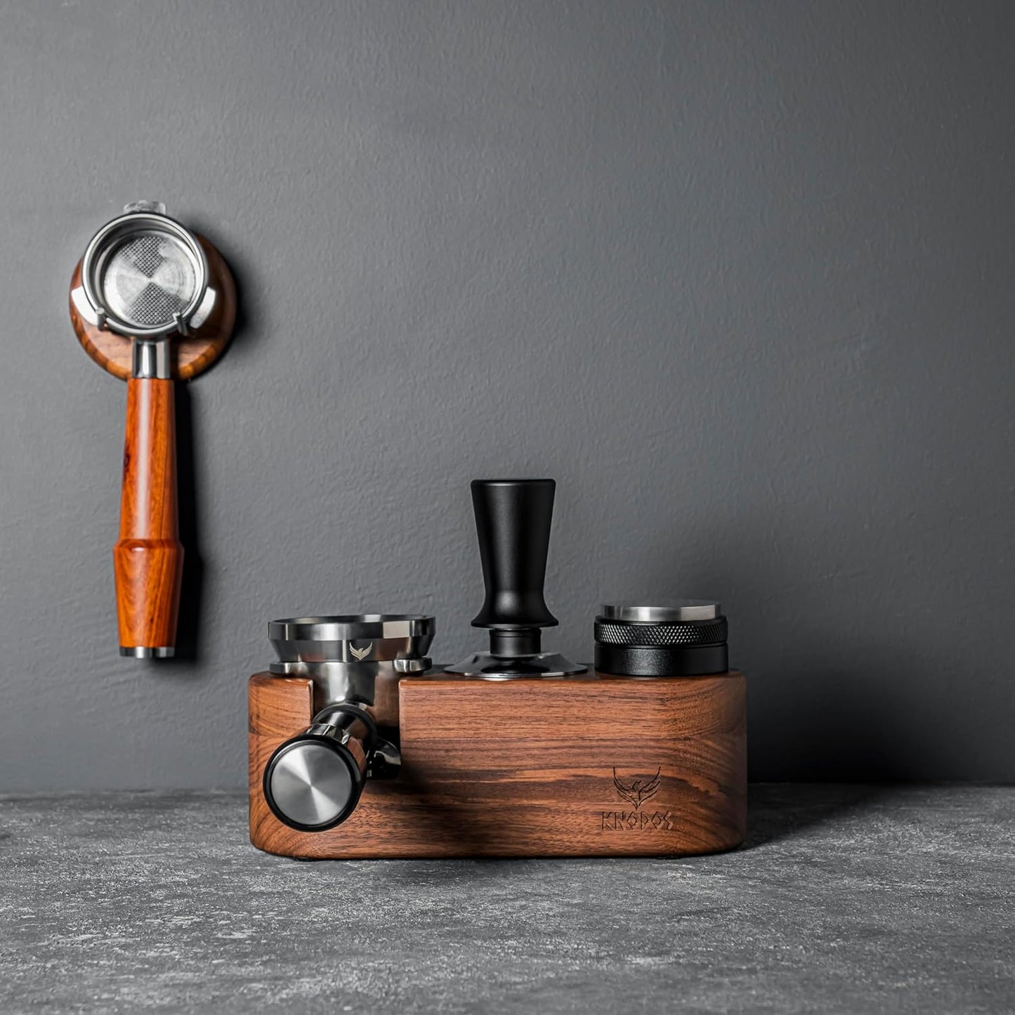 Espresso Tamping Station 54mm For Breville Espresso Machine Accessories,Rosewood Portafilter Holder Tamping Mat Espresso Coffee Equipment