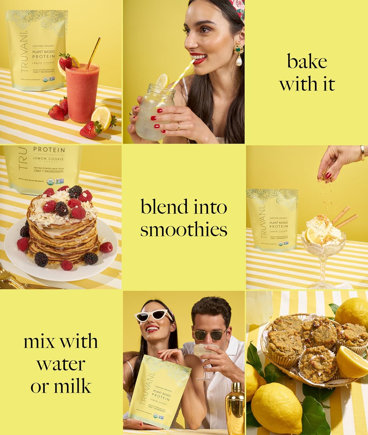 Truvani Vegan Pea Protein Powder | Lemon Cookie | 20g Organic Plant Based Protein | 20 Servings | Keto | Gluten & Dairy Free | Low Carb | No Added Sugar