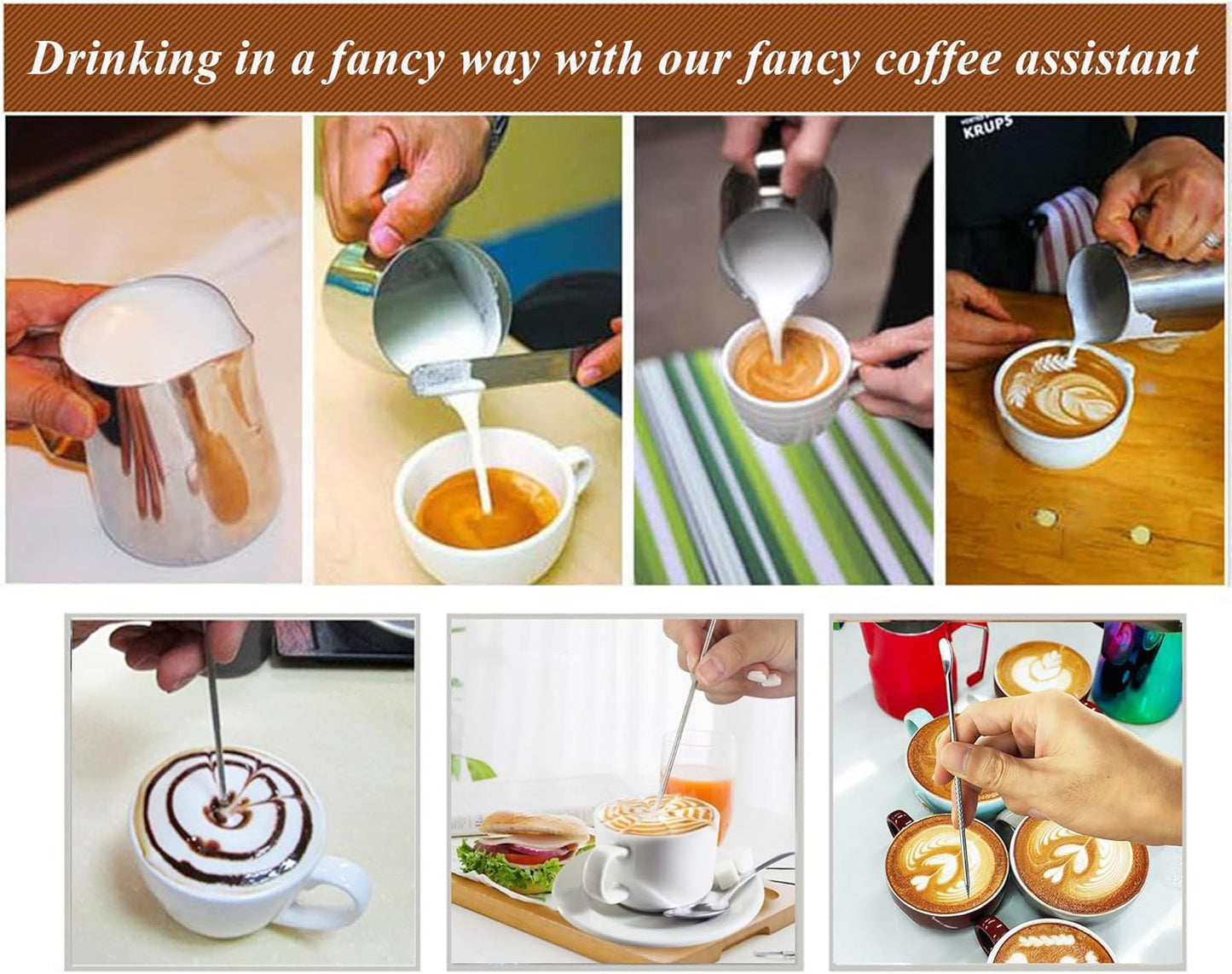 4 PCS Latte Art Pen Cinnamon Pen for Coffee,Barista Espresso Coffee Latte Art Tools Accessories for Coffee Bar Barista Make Creative Coffee Designs Decors,Stainless Steel Silver,LXLVOUEG