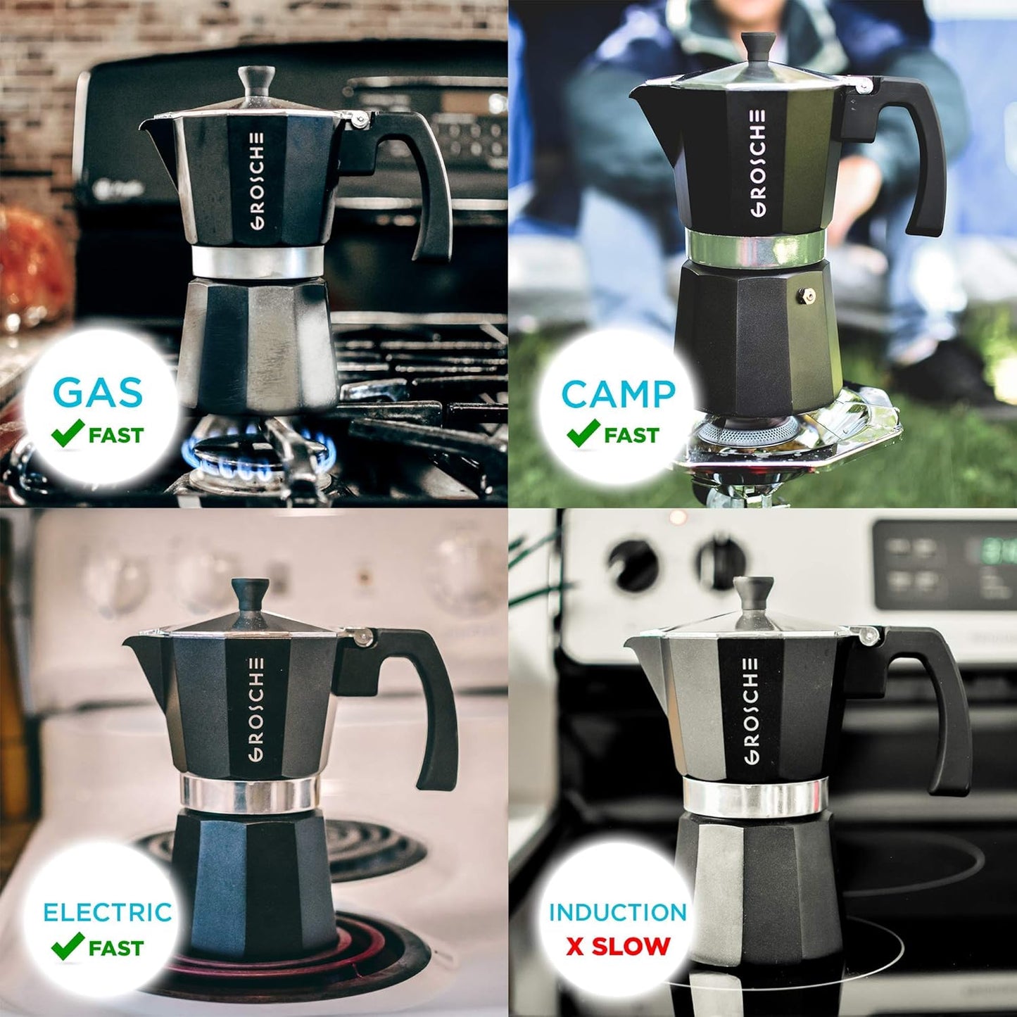 GROSCHE Milano Stovetop Espresso Maker Moka pot 12 espresso Cup - 23.6 fl oz, Black, Cuban Coffee Maker Stove top coffee maker Moka Italian espresso greca coffee maker brewer percolator