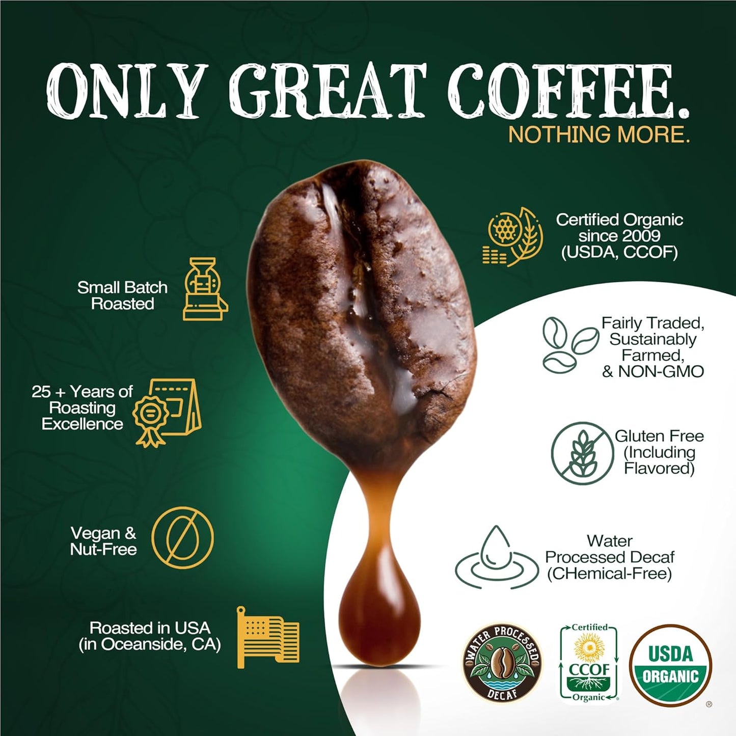 The Bean Organic Coffee Company Water Processed DECAF Chocolate Macadamia Nut, Medium Roast, Whole Bean Coffee, 5-Pound Bag