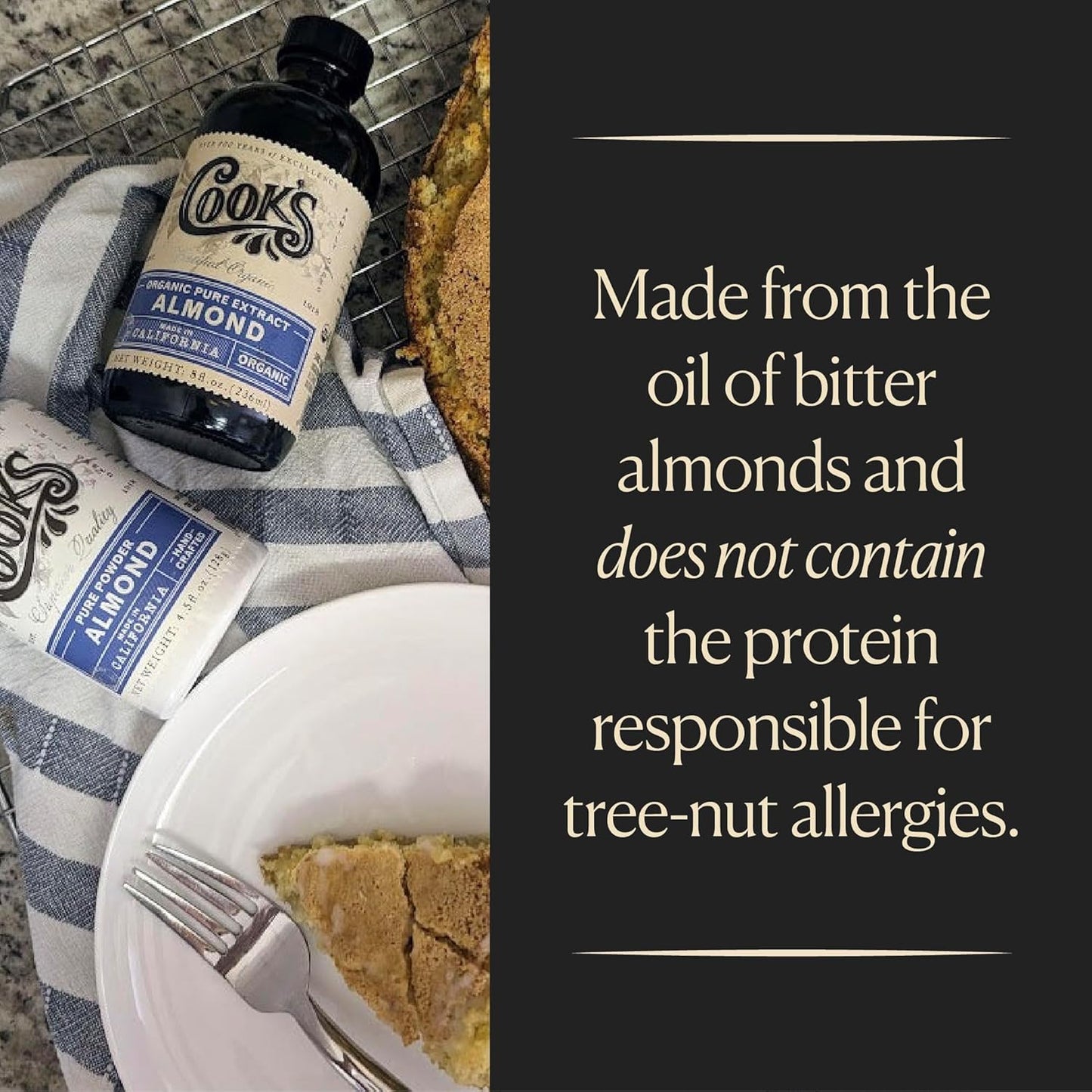 Cook’s, Pure Almond Extract for Baking, Cooking, and Mixology, Allergen Free Almond Flavoring Extract, 128 Ounces (1 Gallon)