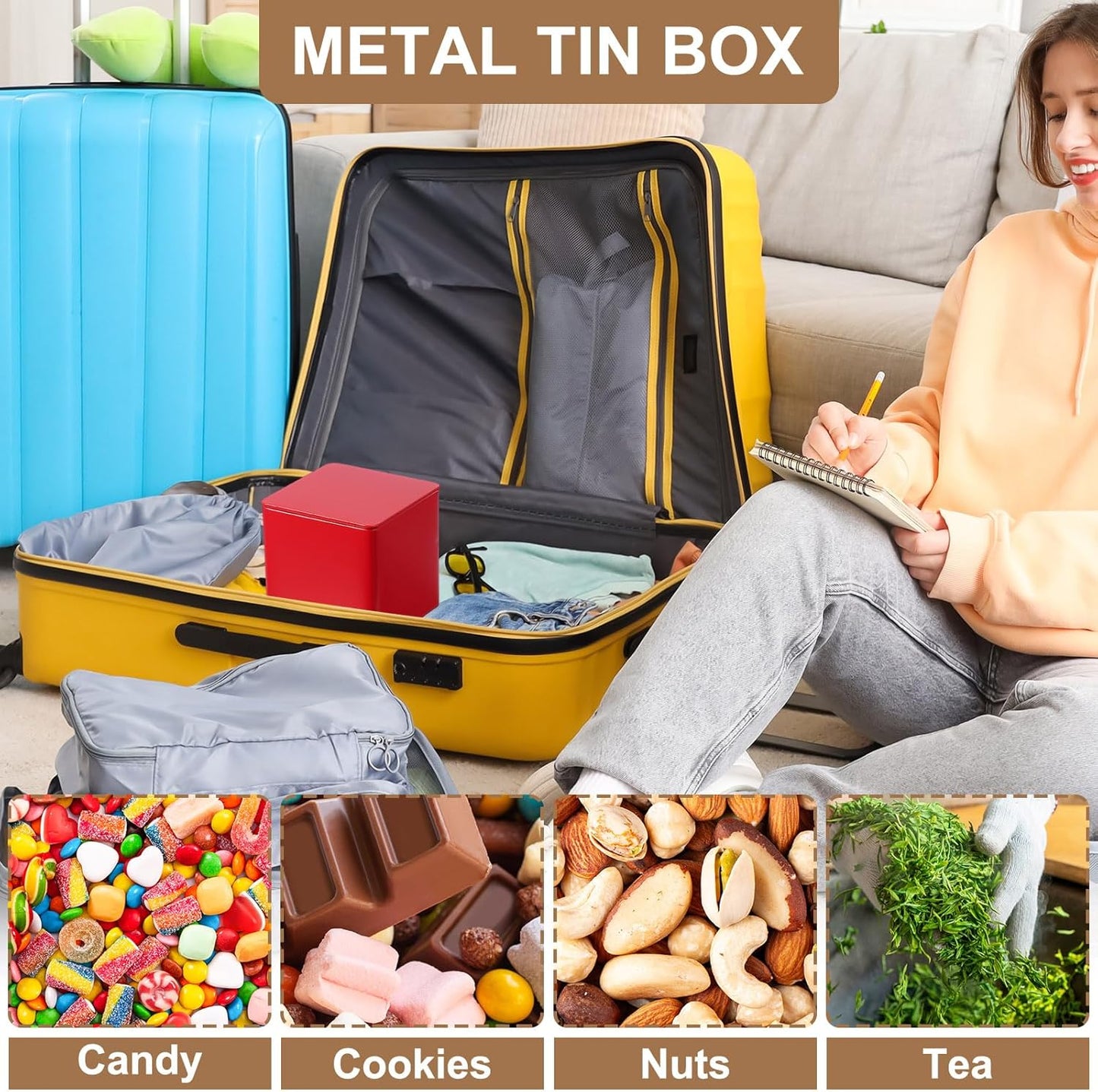 PATIKIL Metal Tea and Tin Set 3.35"x3.35"x3.35", 2 Pcs Metal Storage Airtight Storage Square Container with Lid for Loose Tea Coffee Candy Treats Gifts Spice DIY, Red