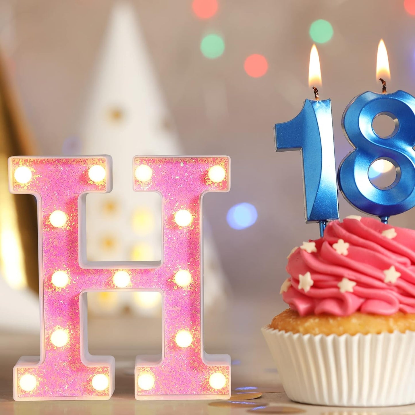 Foaky Pink Light up Letters,Pink Party Decorations,Girls Room Decor,Glitter Light Up Letters,Alphabet Letter Sign for Night Light Birthday Party Girls Gifts, Home Bar Decoration(E)