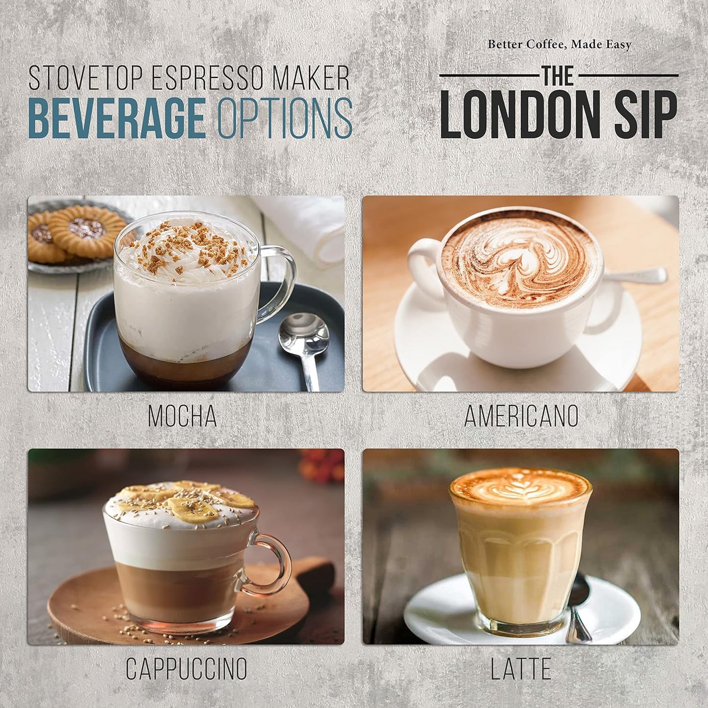 London Sip Stainless Steel Stovetop Espresso Maker Moka Pot Italian Coffee Percolator, Copper, Small (5.07 oz)
