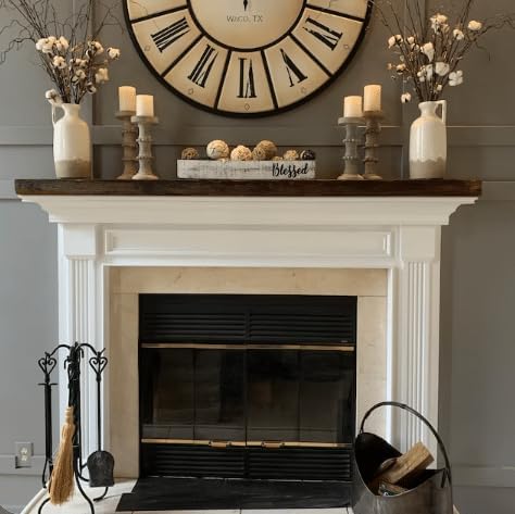 Modern Timber Craft Reclaimed Wood Fireplace Mantel Shelf | Solid Rustic American Barnwood with Floating Shelf Brackets | 2.75" Thickness | 72" L x 10" D, Rustic Original - Unfinished