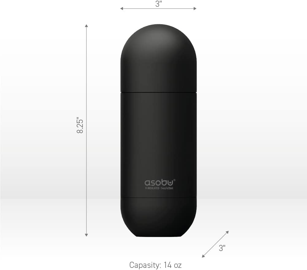 asobu Capsule Bottle Stainless Steel Double Wall Insulated Travel Water Bottle – Lid Doubles as a Cup 14 Ounce (Silver)