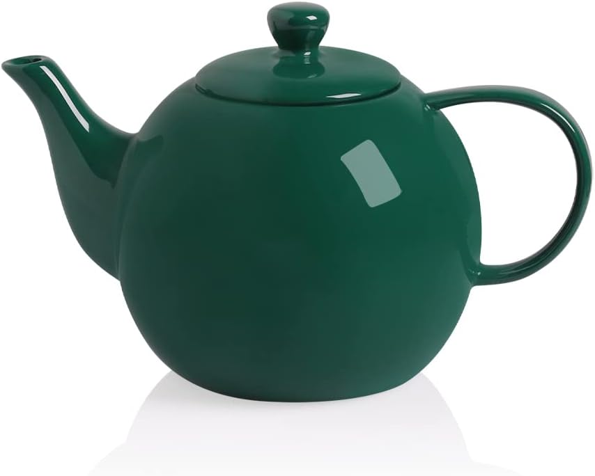 Sweejar Porcelain Teapot with Removable Stainless Steel Infuser,Microwave & Dishwasher Safe Tea Pots for Loose Tea,Tea Infuser Pots for Chrismas Women Gift (40oz Jade)