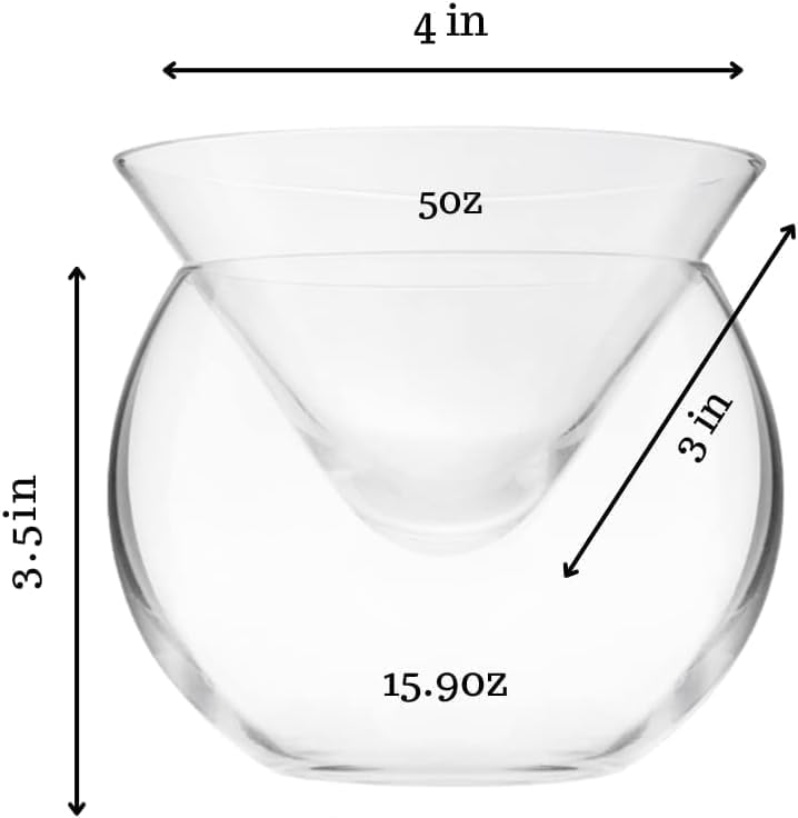 LEMONSODA Stemless Martini Glasses with Chiller - Set of 4 - Elegant Cocktail Glass Set with Server Bowl - Martini Gift Set for Margarita, Espresso Martinis, Manhattan Cocktails - Housewarming Gifts
