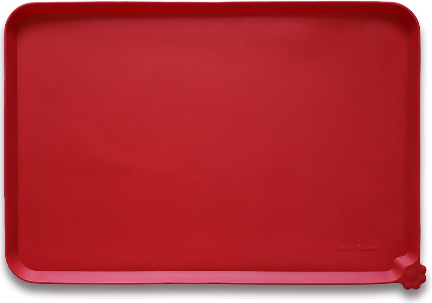 Hoki Found Large Silicone Non-Slip Pet Dog Cat Bowl Mats - Waterproof Dog Cat Food Mats - Classic Red