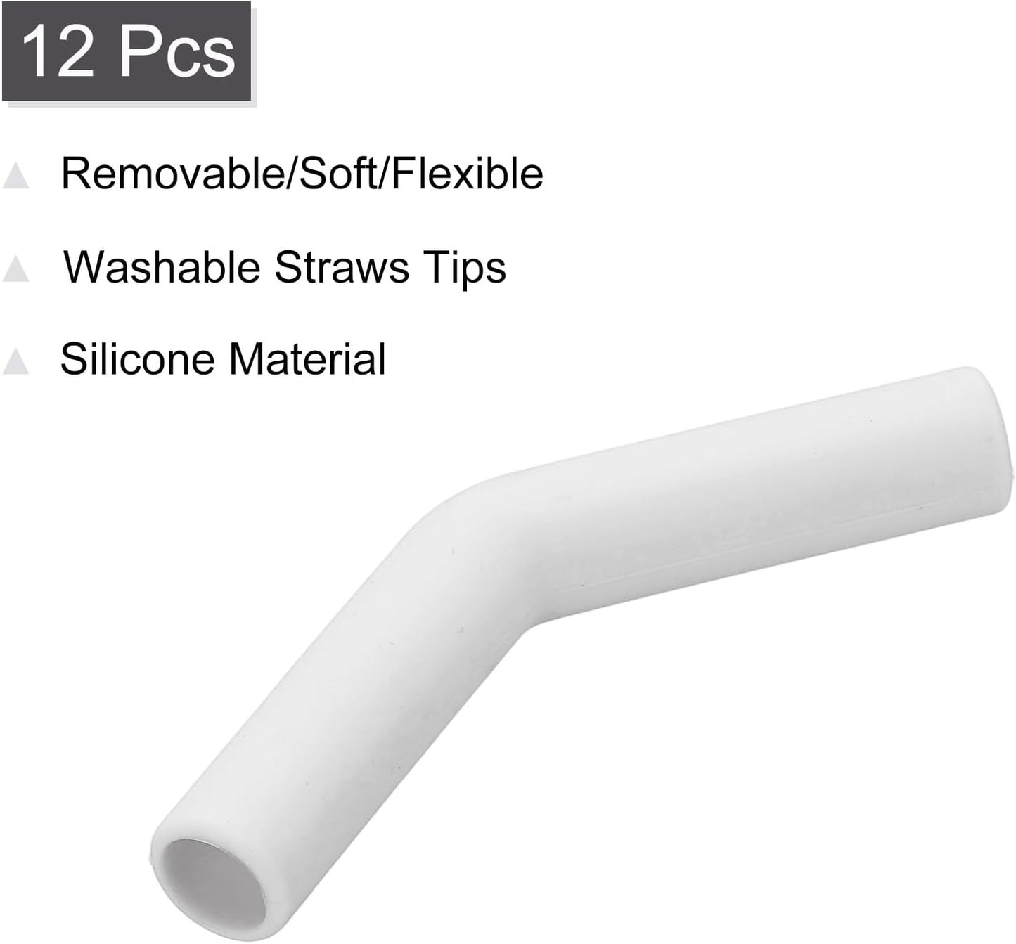 uxcell 12Pcs Silicone Straw Tips, Silicone Straw Elbows Tip, Soft Reusable Metal Straw Covers Fit for 10mm/0.39" OD Stainless Steel Straws, White