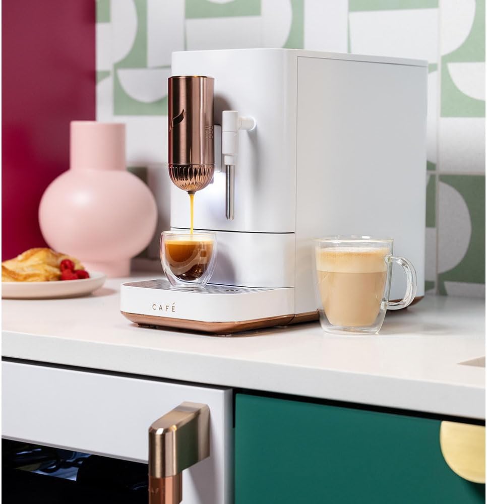 Cafe Affetto Automatic Espresso Machine & Milk Frother with Built In & Adjustable Espresso Bean Grinder, One-Touch Brew in 90 Seconds, Wifi & Smart Connected, Removable 1.2L Water Tank, Matte White
