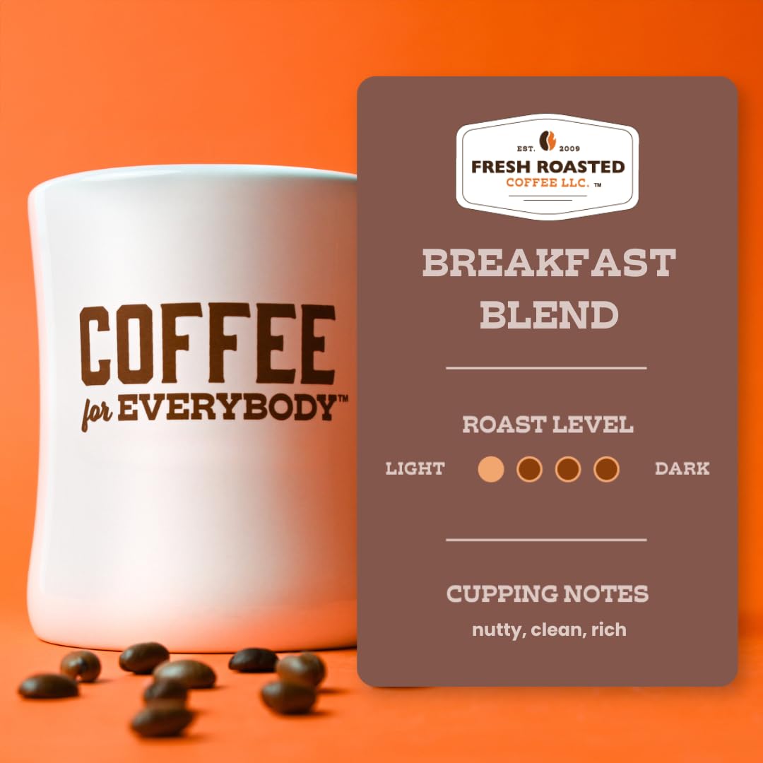 Fresh Roasted Coffee, Breakfast Blend, 5 lb (80 oz), Light Roast, Kosher, Whole Bean