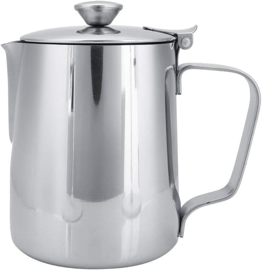 Stainless Steel Milk Frothing Pitcher, Stainless Steel Coffee Cup Mug Milk Frothing Pitcher Jug with Lid for Latte Coffee Art for Office Kitchen with handle(350ml)