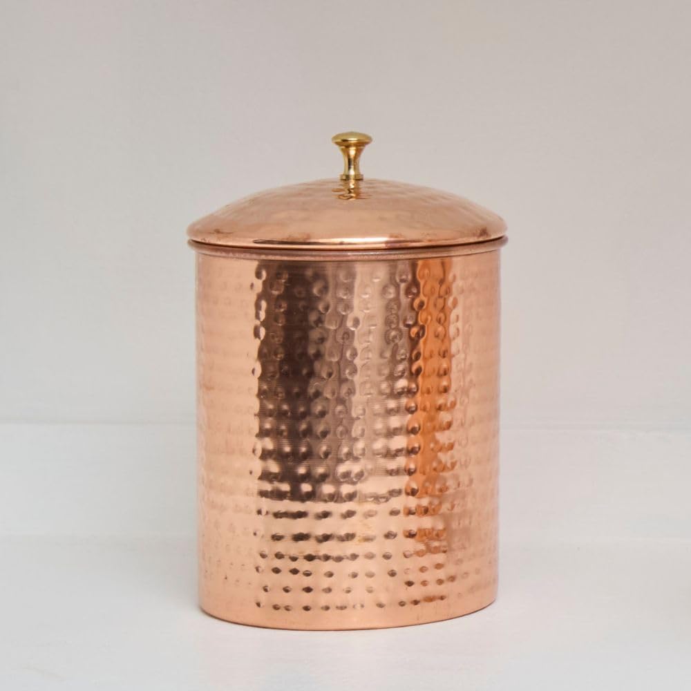 Kitchen Storage, Container for Sugar, Flour, Coffee & Tea, Food Storage Canisters, Countertop Storage, Container with Lid, Copper Kitchen Accessories, Pure Copper Canisters, Small (Set of 2)