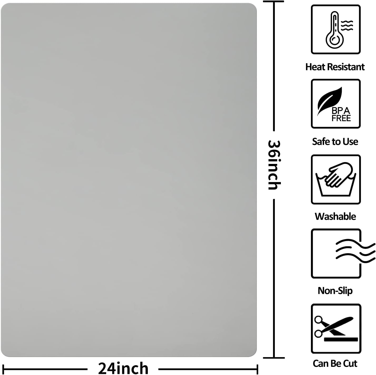 Silicone Mat Heat Resistant Mats for Countertop, Multipurpose Large Silicone Mats for Crafts Kitchen Workbench Size 36x24 inches Thick 2mm,Rolled Package,Grey
