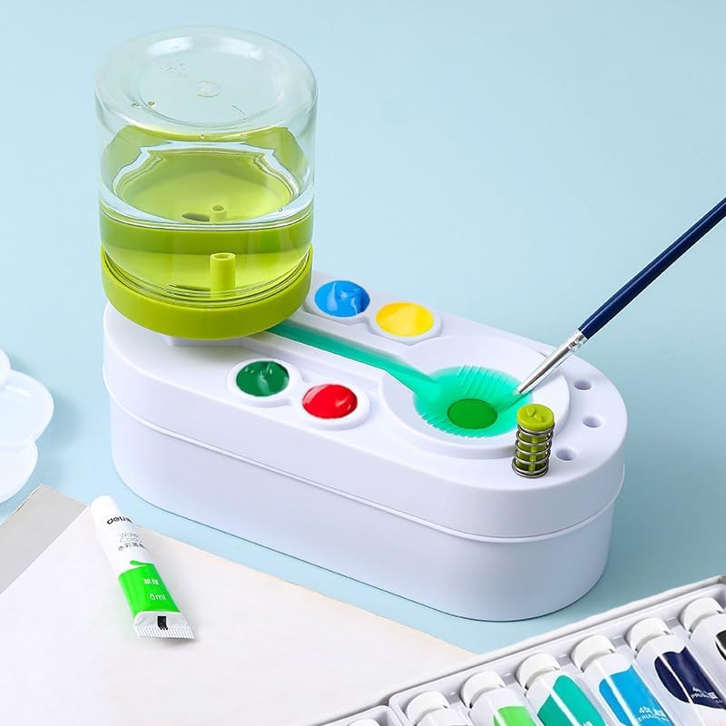 2025 Upgraded Paint Brush Cleaner Tool Brush Rinser, Watercolor/Oil-Based Paintbrush Cleaners, Painting Station Flush My Brush, Gift for Artist Kids Adults and Girls, Pre-Assembled(Green)