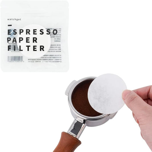 watchget 58mm Espresso Paper Filters - 100 Pcs Disposable Unbleached Coffee Filter Papers for Espresso Machines, Puck Screen, Portafilter Baskets, Compatible with 58mm Portafilters