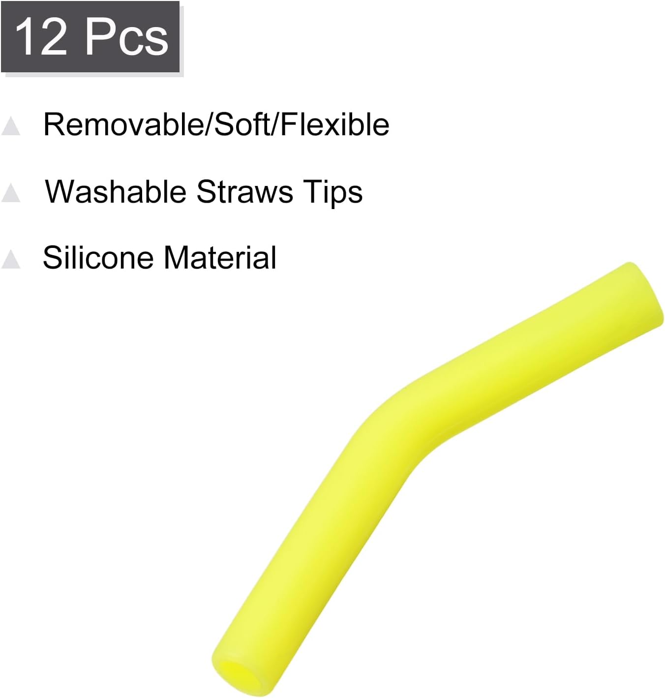 uxcell 12pcs Silicone Straw Tips, Silicone Straw Elbows Tip, Soft Reusable Metal Straw Covers Fit for 6mm/0.24" OD Stainless Steel Straws, Yellow