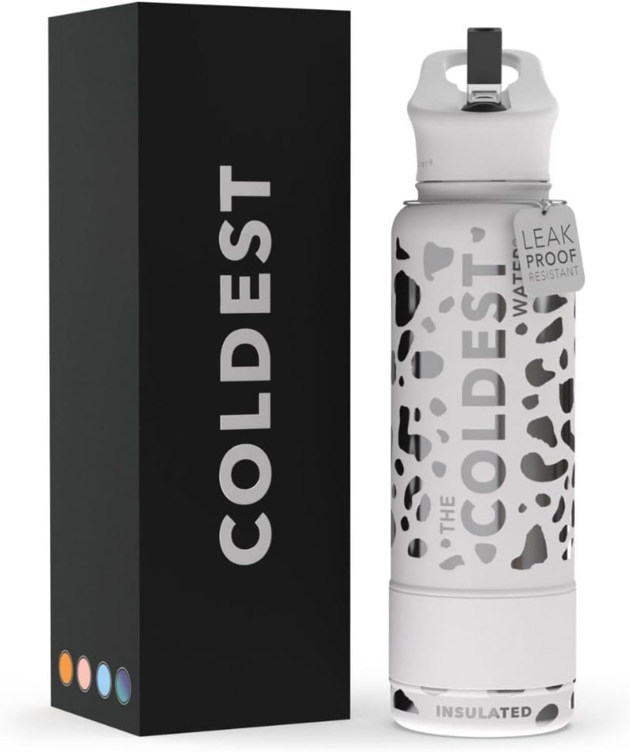Coldest Insulated Water Bottle with Straw Lid - Stainless Steel Metal Insulated Bottle for Men & Women (Silver Leopard, 40 oz)