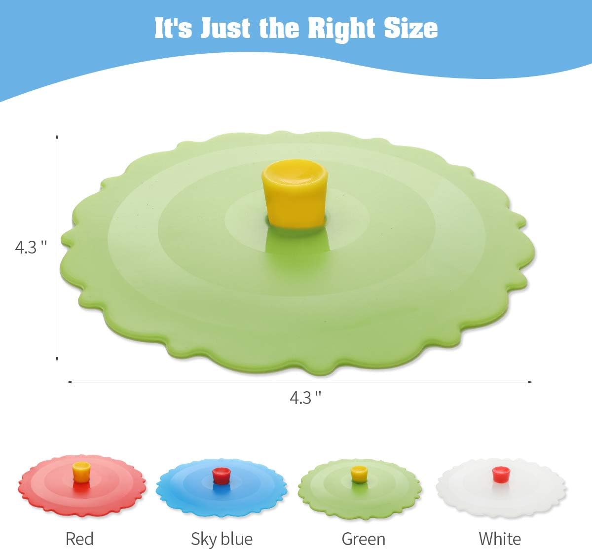 Silicone Cup Covers (Set of 4) ， Multicolored Silicone Lids for Mugs, Cups, Tea Pots,Flexible Mug Covers，Hot Cup Lids for Coffee & Tea