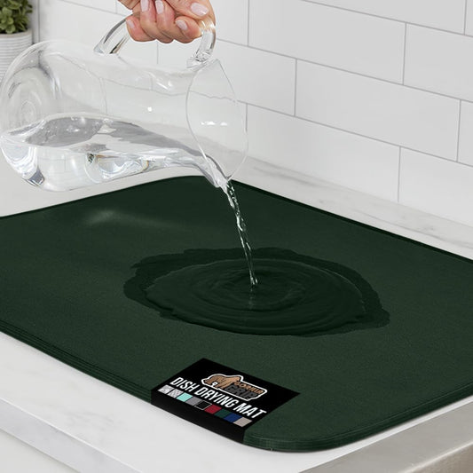 GORILLA GRIP Ultra Water Absorbent Microfiber Dish Drying Mat, 18x24, Quick Dry Thick Mesh, Slip Resistant Pad for Sink Dishes or Under Rack, Kitchen Counter Accessories, Machine Wash, Hunter Green