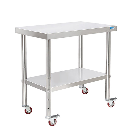 Stainless Steel Table with Wheels 30 x 18 Inch NSF Commercial Stainless Steel Metal Prep Table for Restaurant Kitchen Garage