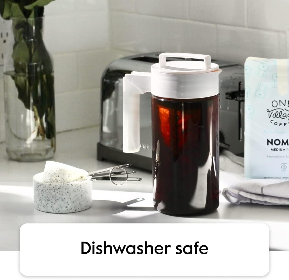 Takeya Tritan Cold Brew Coffee Maker - Airtight Pitcher with Leak-Free Lid - BPA-Free Cold Brew Maker with Silicone Handle - Dishwasher-Safe Pitcher for Homemade Cold Brew - 2 Quart, Stone