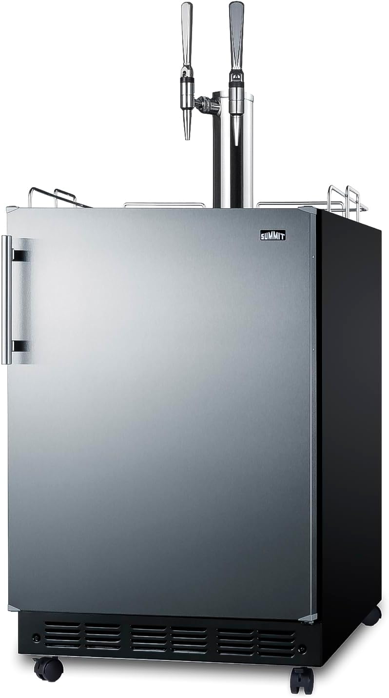 Summit Appliance 24" Wide Beer Kegerator/Refrigerator Combo, Two 1/6 Sixtel Kegs, Black Interior, Caster Wheels, Residential/Commercial Use (RHD, Nitro Coffee)