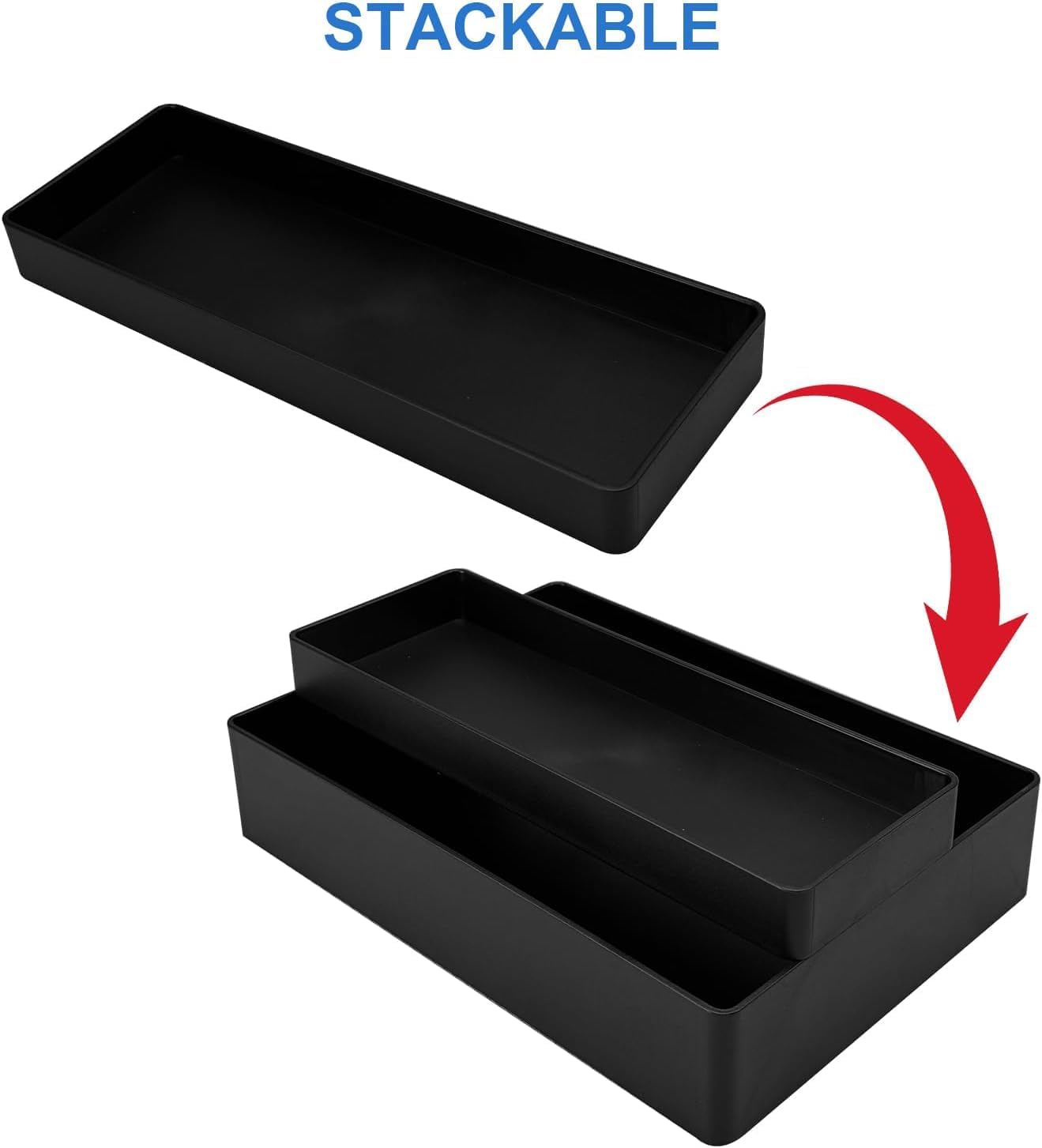 Amazon Basics Rectangular Plastic Desk Organizer, Half Accessory Tray, 9.4" x 3.3" x 1", Black