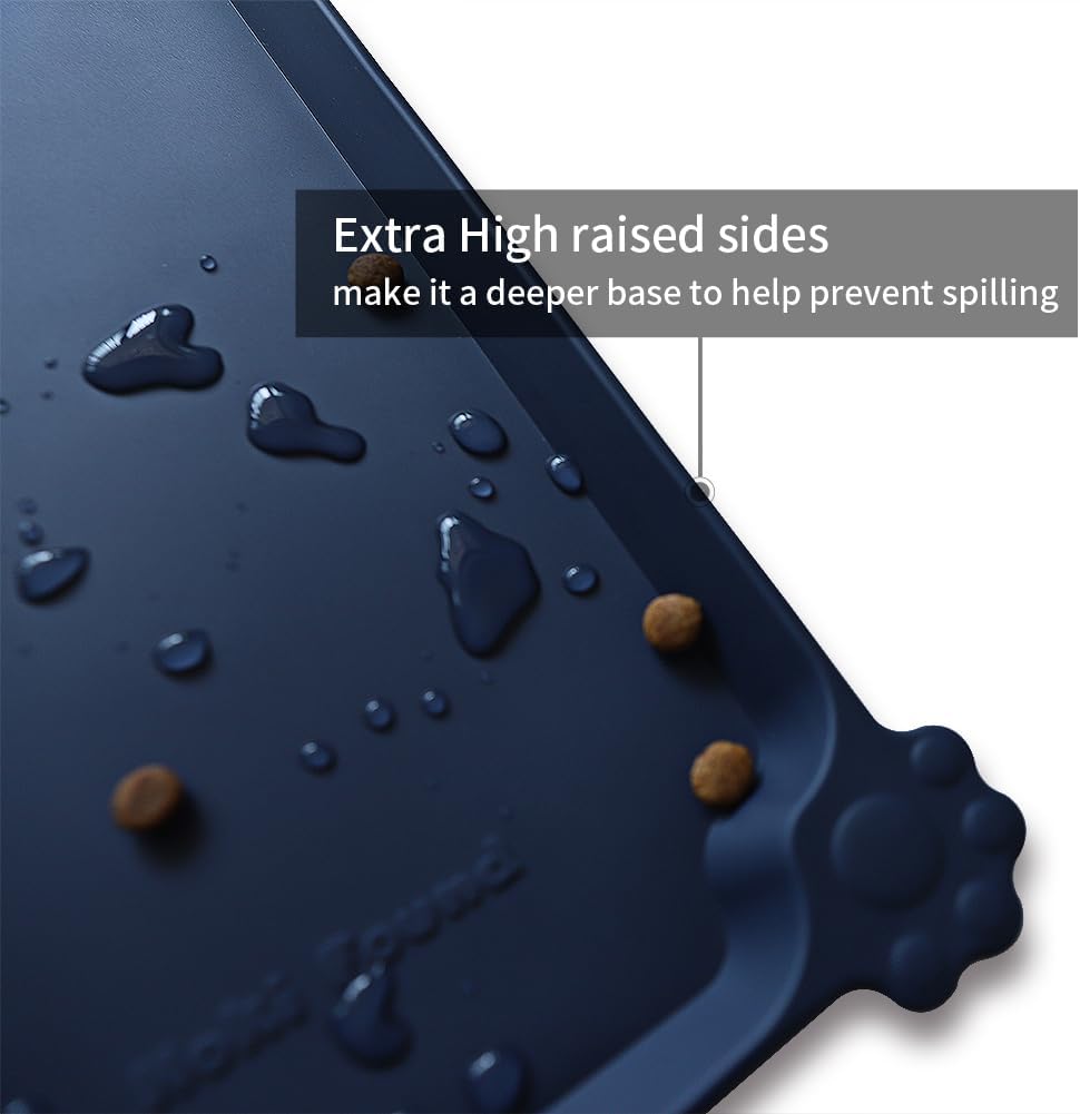 Hoki Found XX-Large Silicone Pet Food Mats Tray - Non Slip Pet Dog Cat Bowl Mats Placemat - Dog Pet Cat Feeding Mat - Waterproof Dog Cat Food Mats -Pet Water Mats for Carpet - French Navy