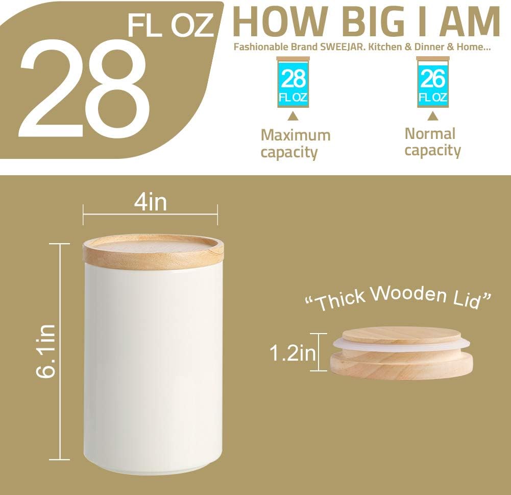 Sweejar Kitchen Canisters Ceramic Food Storage Jar, Stackable Containers with Airtight Seal Wooden Lid for Serving Ground Coffee, Tea, Sugar, Salt and More - 28 Fl Oz (Yellow)