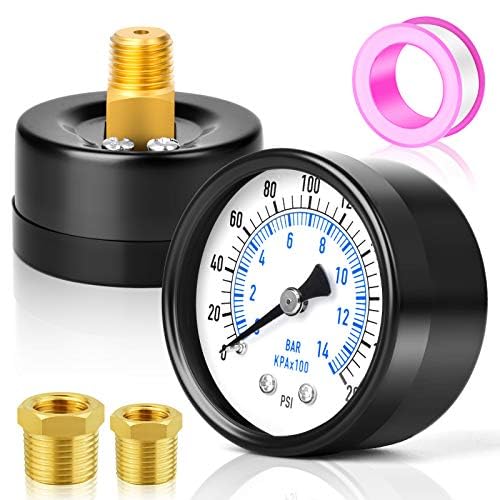 MEANLIN MEASURE 0-200Psi 2" DIAL FACE 1/4" NPT Well Pump Pressure Gauge, with 1/2" NPT and 3/8" NPT Hex Bushing, 3-2-3% Accuracy, Center Back Mount