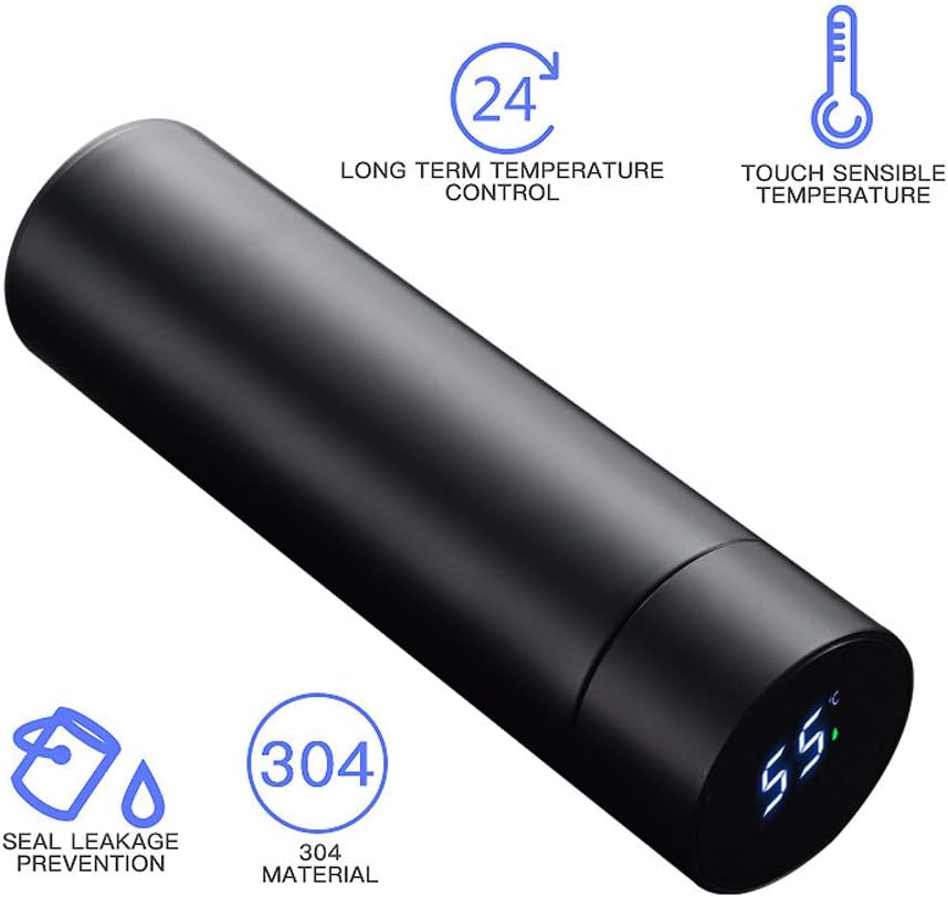 Water Bottle with LED Temperature Display,Double Walled Vacuum Insulated Water Bottle,Stainless Steel Sports AutomotiveTravel Mug,BPA-free Leak Proof Keep Cold and Keep Warm 12H