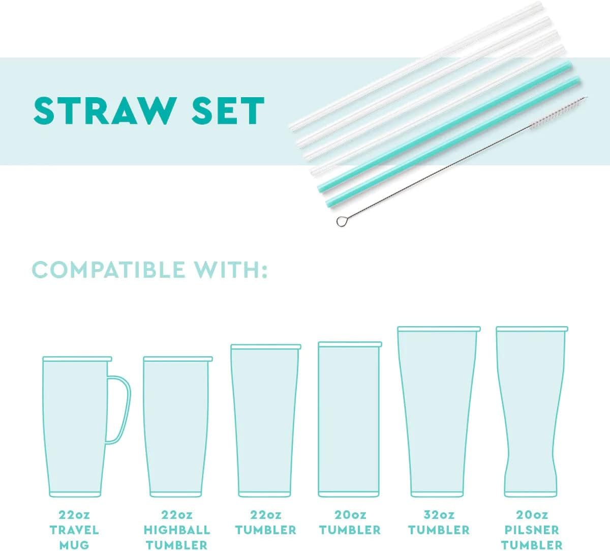 Swig Life Reusable Straws Faboolous + Pink Glitter Tall Straw Set & Cleaning Brush, Each Straw is 10.25 inch Long (Fits Swig Life 20oz Tumblers, 22oz, and 32oz Tumblers)