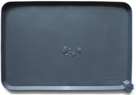 Hoki Found Large Silicone Pet Feeding Tray - Waterproof Dog Pet Cat Feeding Mat - Non Slip Pet Dog Cat Food Bowl Mats Placemat -Pet Water Mats for Carpet -Gray