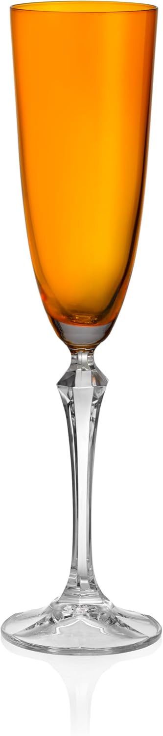 Barski Champagne Flute Glasses - Set of 4 - Amber Colored Cup with Clear Stem - Each Glass is 7 oz., for Prosecco, Sparkling Wine, Mimosas, Cocktails, Weddings Anniversaries - Made in Europe