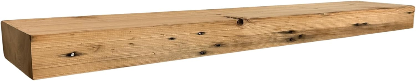 Modern Timber Craft Reclaimed Wood Fireplace Mantel Shelf | Solid Rustic American Barnwood with Steel Floating Shelf Brackets | 2.75" Thickness | 78" L x 7" D, Unfinished, Planed and Sanded