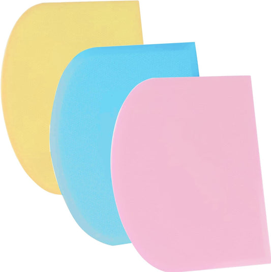 SURDOCA Dough Scraper Bench Scraper - 3P 4.7x3.7" Plastic Flexible Bowl Scraper, Sharp Edge & Angles Cake Scraper. Non-Slip Bakeware Decorating Tools Sculpting & Modeling Tools - Blue+Yellow+Pink
