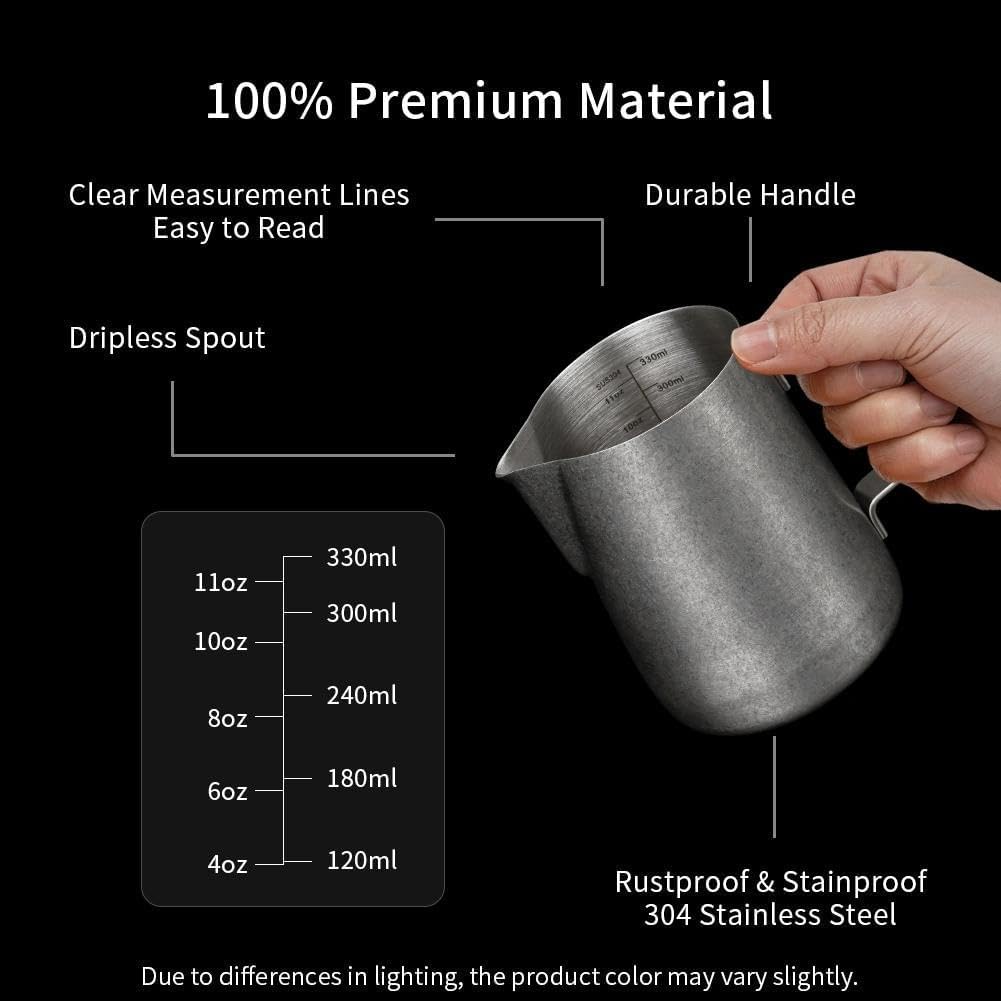 watchget Stainless Steel Milk Frothing Pitcher 12oz/350ml - Espresso Steaming Pitcher for Cappuccino, Latte Art, Coffee Machine Accessories Milk Jug Coffee Frother Cup, Matte Vintage