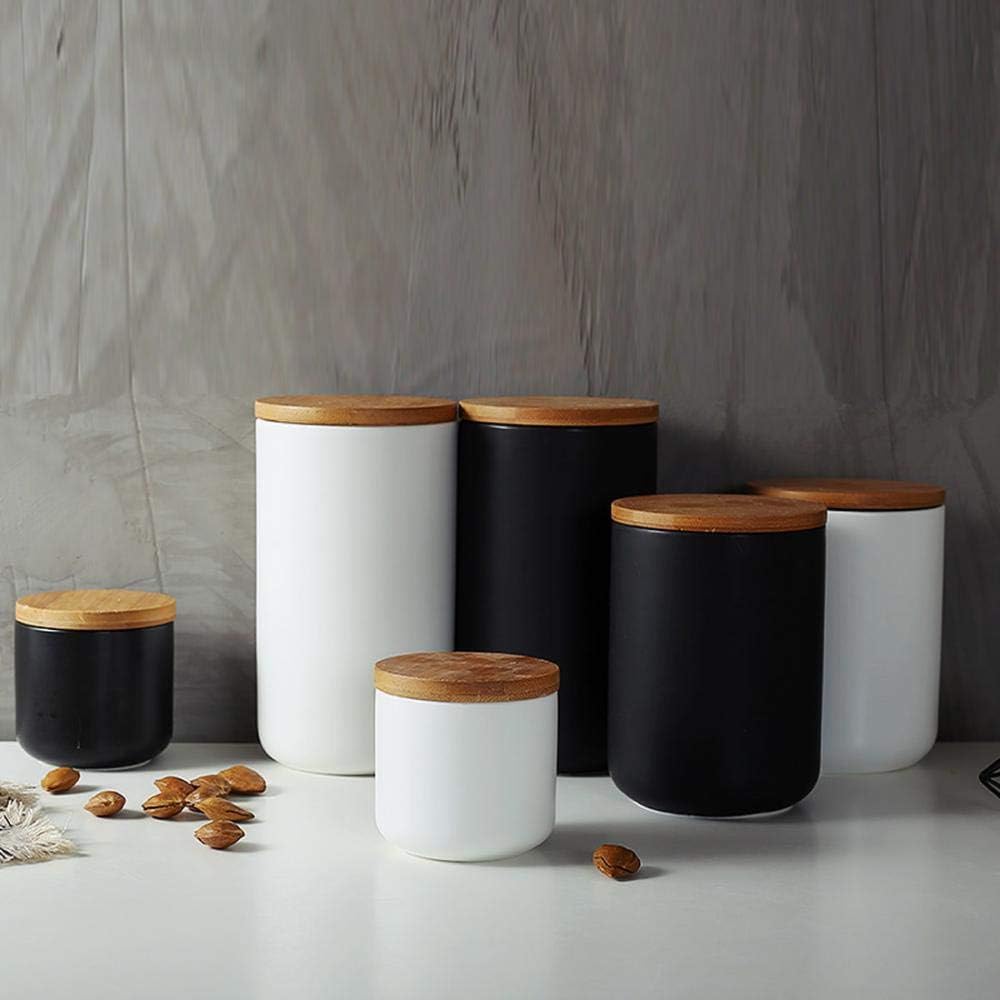 YYW Ceramic Food Storage Jar Containers Kitchen Canisters with Airtight Seal Lid for Coffee Beans Sugar Spices (Medium Black)