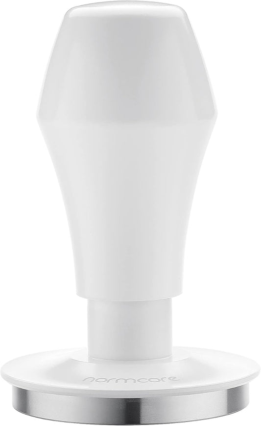 Normcore 51mm Espresso Coffee Tamper V4, Spring Loaded Tamper With Stainless Steel Flat Base, 15lb / 25lb / 30lbs Replacement Springs, Anodized Aluminum Stand, Non-stick coating White