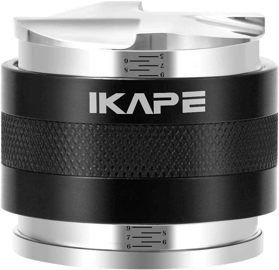 IKAPE Coffee Products, 53mm Coffee Distributor & Hand Tamper, Adjustable Depth Espresso Distributor Fits All 53mm Espresso Portafilter, Compatible with 54MM Breville Bottomless Portafilter (Black)
