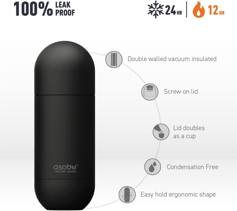 asobu Orb Stainless Steel Double Wall Insulated Travel Water Bottle – Lid Doubles as a Cup 14 Ounce (Pastel Mint)…