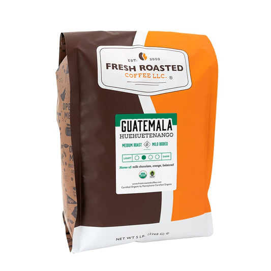 Fresh Roasted Coffee, Organic Guatemala | Single Origin, USDA Organic, Mold & Myco 3rd Party Tested, Kosher | Medium Roast 5 lb (80 oz) Whole Bean